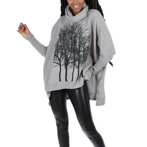 Goldspark gray fairytale trees oversized cowl neck tunic sweater size medium